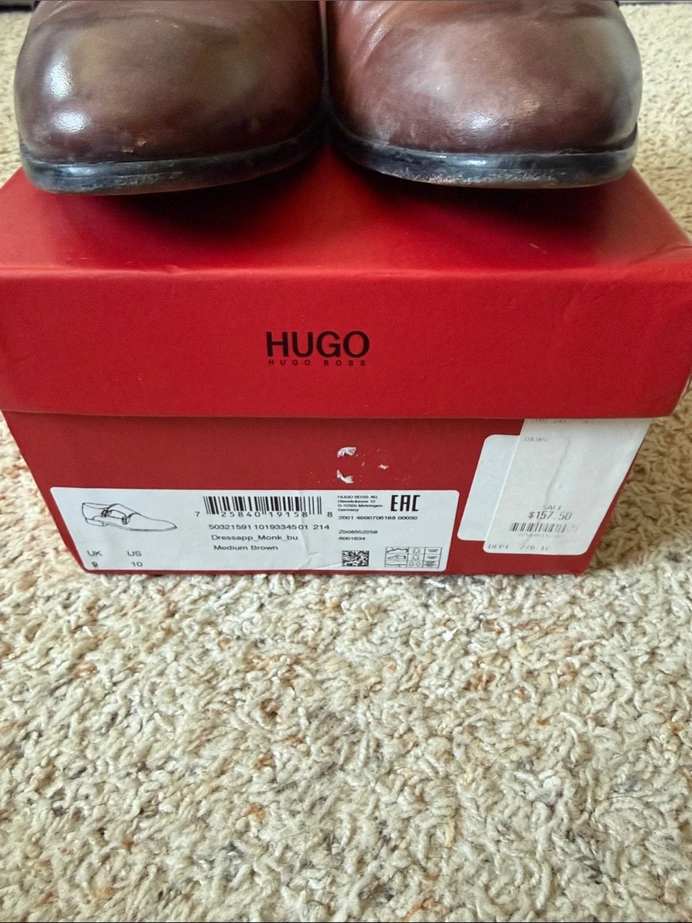 HUGO Men's Brown Double Monk Strap Leather Oxfords